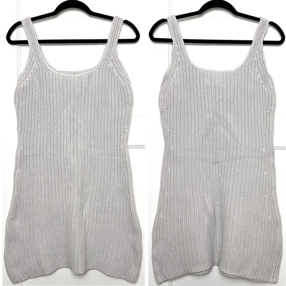 RTA 90s Grey Cotton Knit Sleeveless Scoop Neck Shift Mini Sweater Slip Dress L - Picture 3 of 5